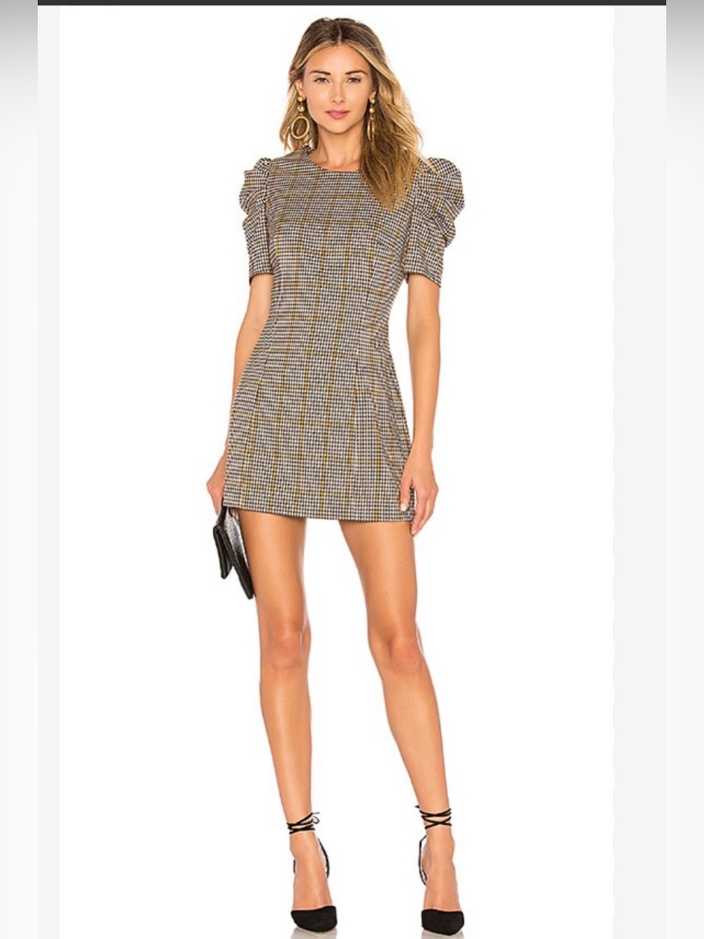 Amanda Uprichard Westwick puff sleeve plaid mini dress size S